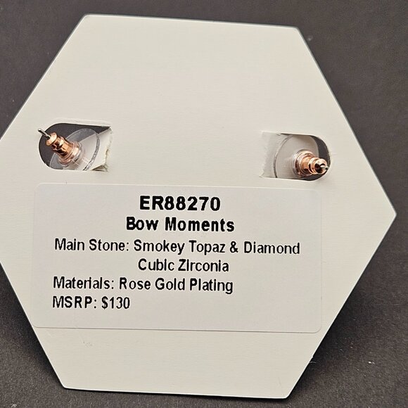 Bomb Party ER88270 "Bow Moments" Smokey Topaz & Diamond Cubic Zirconia Earrings - Picture 4 of 5